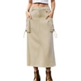 thumbnail image 1 of Gibobby faldas para mujer corta Falda de falda de carga de mezclilla con diseño de cordón de industria pesada informal de moda para mujer(Caqui, L), 1 of 5