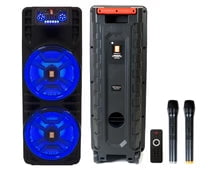 MR DJ NEWYORK 2.0 Dual 12" Rechargeable Portable Bluetooth Karaoke Speaker Party Flame Lights with 2 Wireless Microphone TWS USB FM Radio