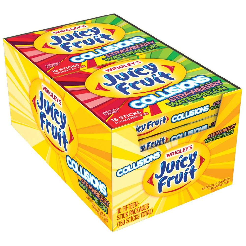 Juicy Fruit Strawberry Watermelon Collisions Chewing Gum, 15 stick, 10