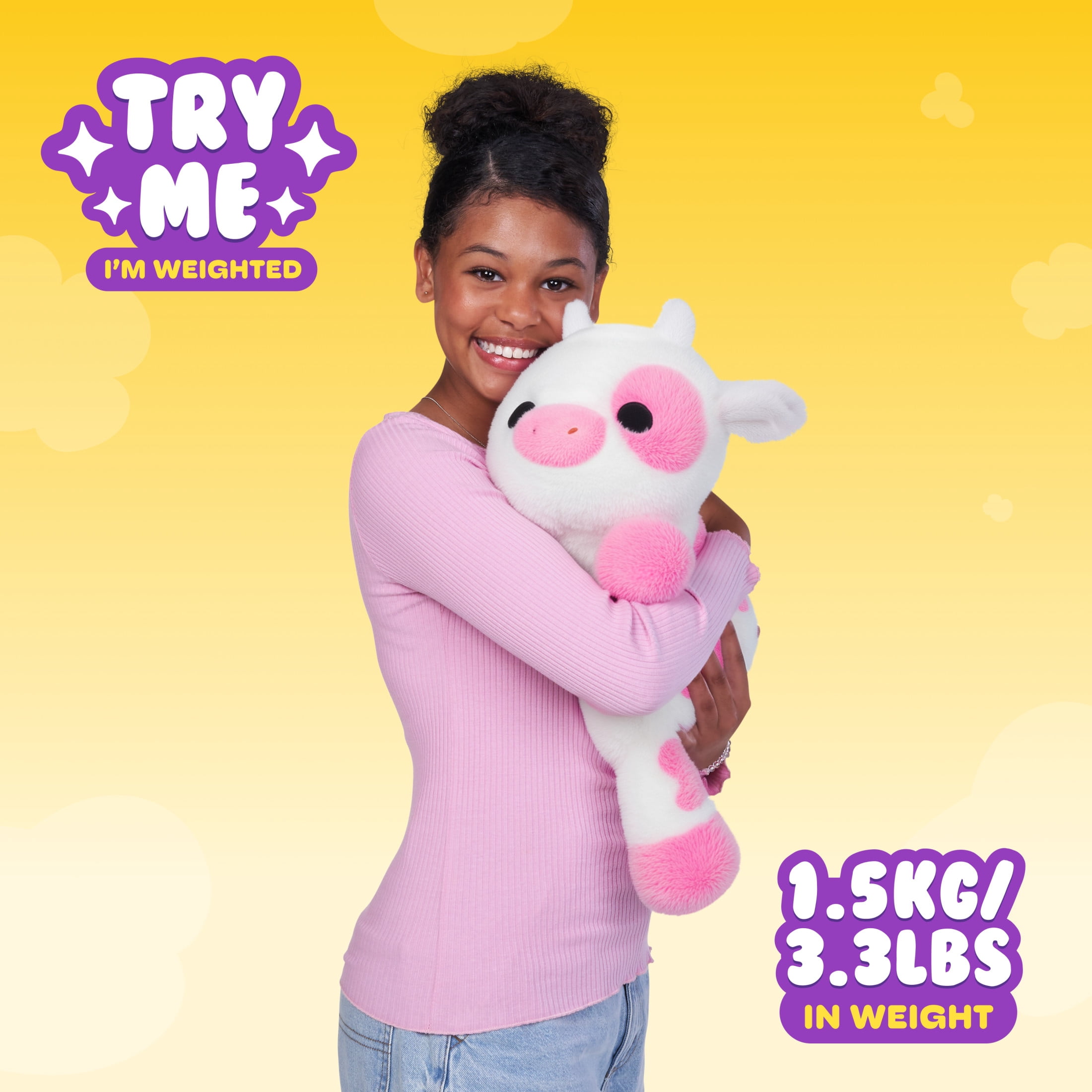 Hug a Lumps Clover the Cow by ZURU - Medium 3.3lbs Cuddly Squishy Weighted Plush Toy for All Ages