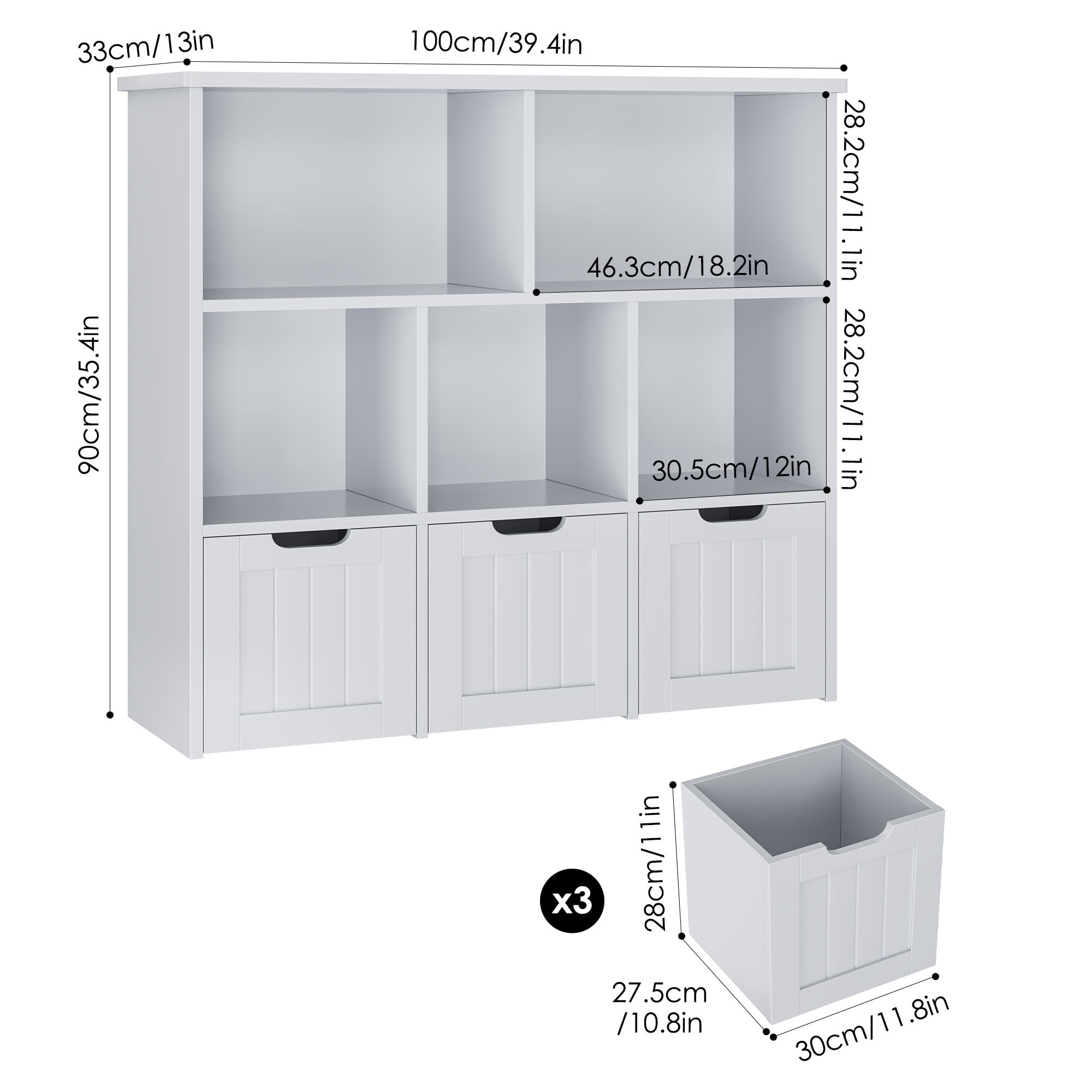 Homfa Toy Storage Organizer with 3 Movable Drawers, 5 Cube Kids Bookcase for Playroom, Storage Cabinet for Living Room, Gray Finish