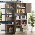 thumbnail image 6 of Walsunny Pantry Cabinets with Microwave Shelf Coffee Bar Counter Top 4 Corner Shelves 3 Doors 2 Drawers 60.4" Kitchen Pantry Storage Cabinet Buffet Sideboard Hutch Cupboard Freestanding Gray, 6 of 7