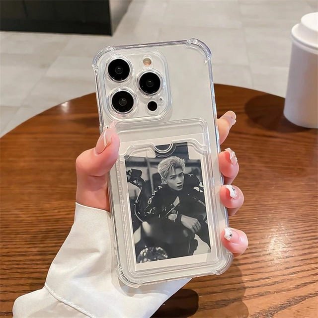 Transparent Card Bag Holder Phone Case For iPhone 11 12 13 14 15 Pro Max X Xs Max XR Plus Mini Wallet Silicone Shockproof Cover