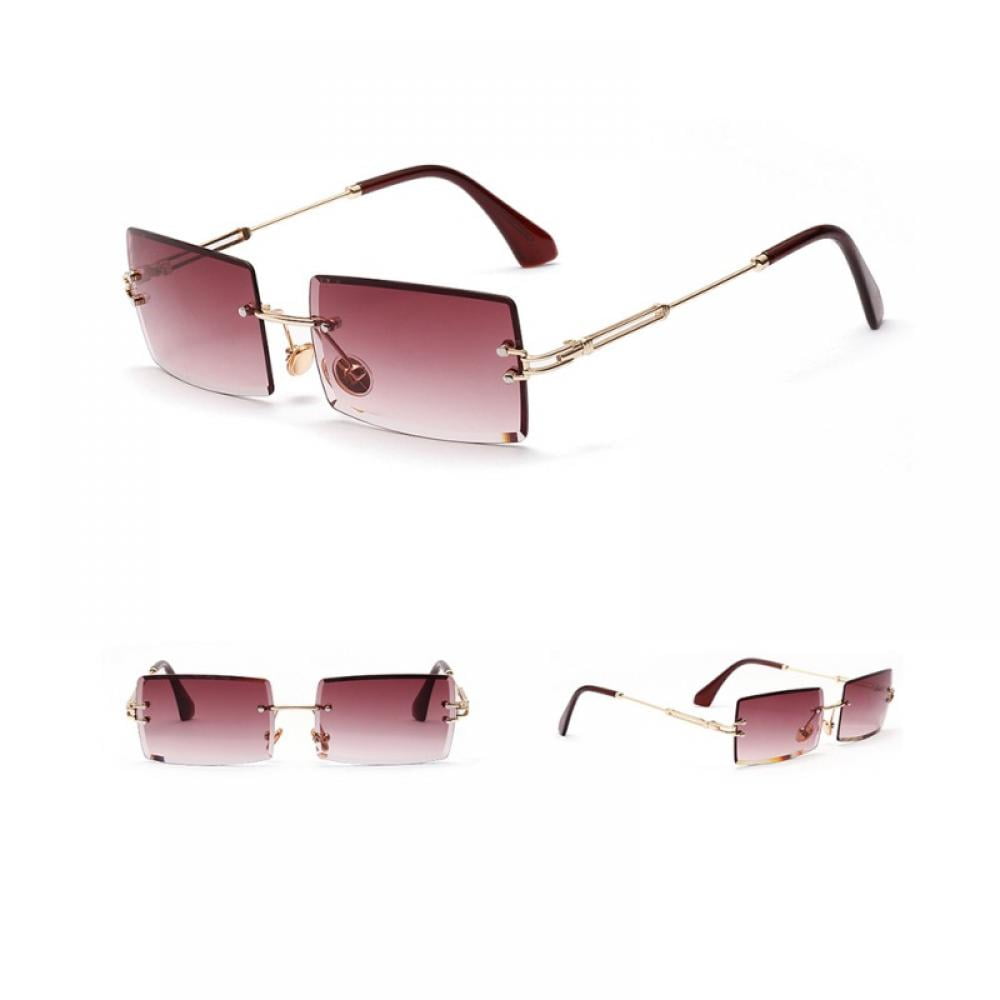 Grainas Retro Rimless Rectangle Sunglasses for Women Men Tinted Lens Gold Metal Frameless Square Glasses Vintage Eyewear 