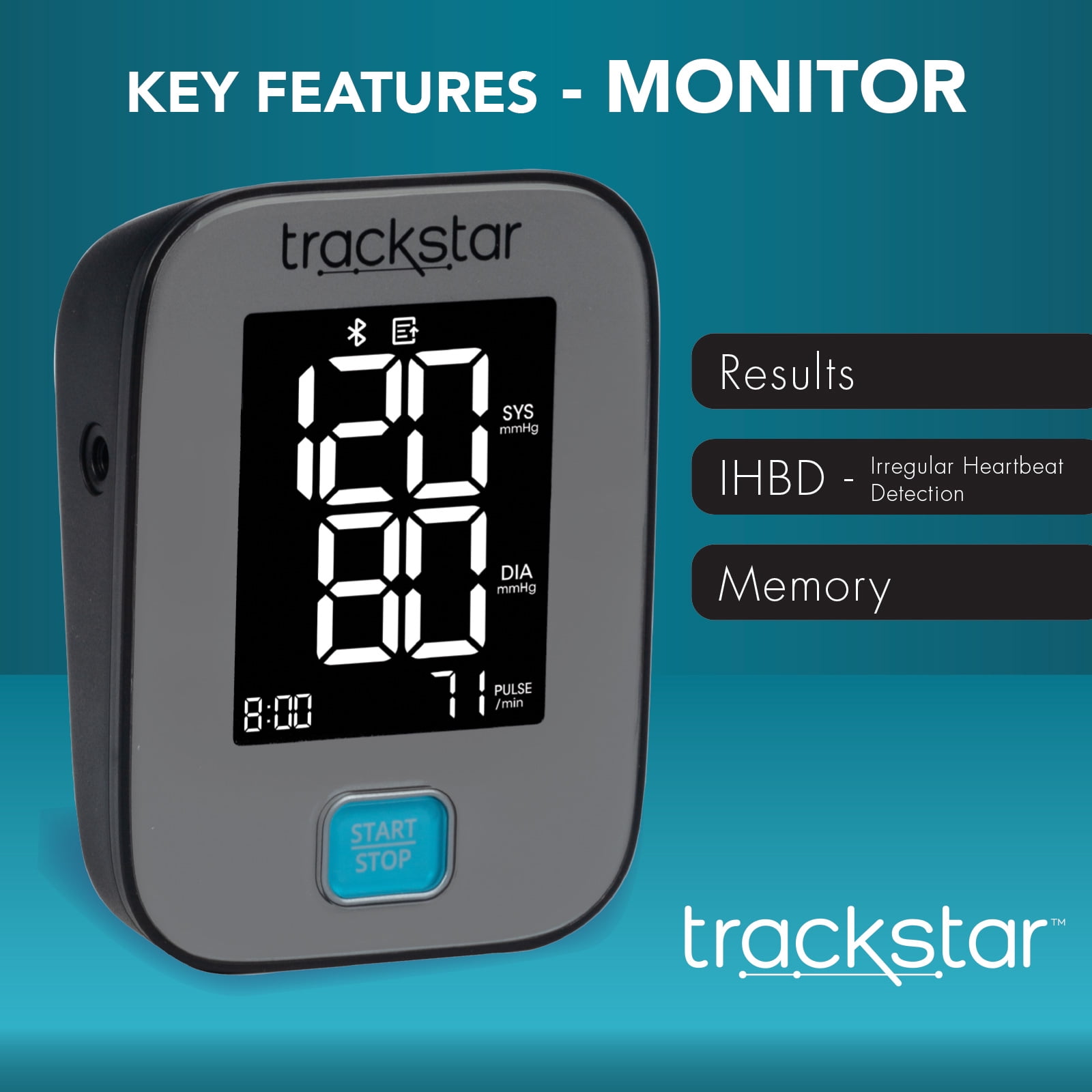 Trackstar Smart Blood Pressure Monitor | Wide-Range Upper Arm Cuff | Trackstar Monitoring App | Bluetooth iOS & Android Compatible | Measure, Track, and Share Results