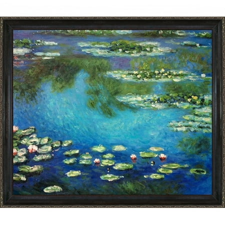 Hand Painted Lily - La Pastiche Claude Monet 'Water Lilies' Hand Painted Framed Canvas Art
