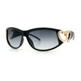 thumbnail image 5 of Womens Diva Wrap Around Double Heart Jewel Hinge Plastic Fashion Sunglasses Black Gold - Smoke, 5 of 7