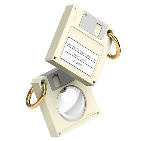 elago Retro Floppy Disk Case Compatible with Apple AirTag - Drop Protection Keychain Carabiner Key Ring (Track Dogs Keys Backpacks Purses) Tracking Device Not Included [Classic White]