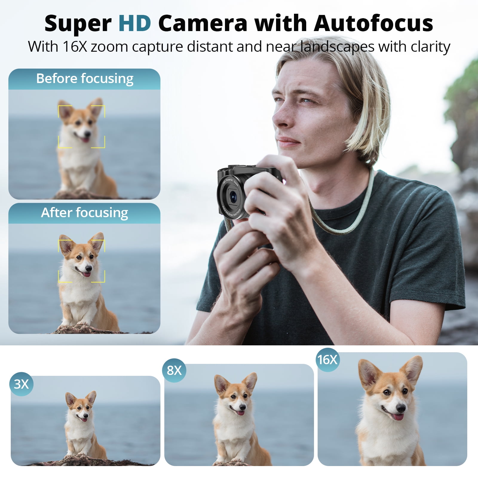 Digital Camera for Photography 4K 64MP Vlogging Camera for YouTube with 32GB SD Card, 2x Battery, 16X Zoom Point and Shoot Video Camaras, Dual Lens Flash Autofocus (Black)