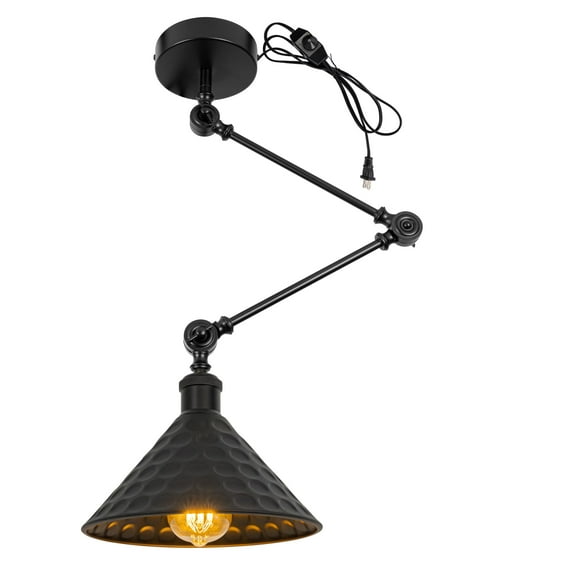 Kiven Pendant Light Fixture Adjustable Height,Black Swing Arm Hanging Lights Retractable Design with 15ft Plug-in Cord, Industrial Ceiling Pendant Light for Kitchen Island Picture Office TB2776