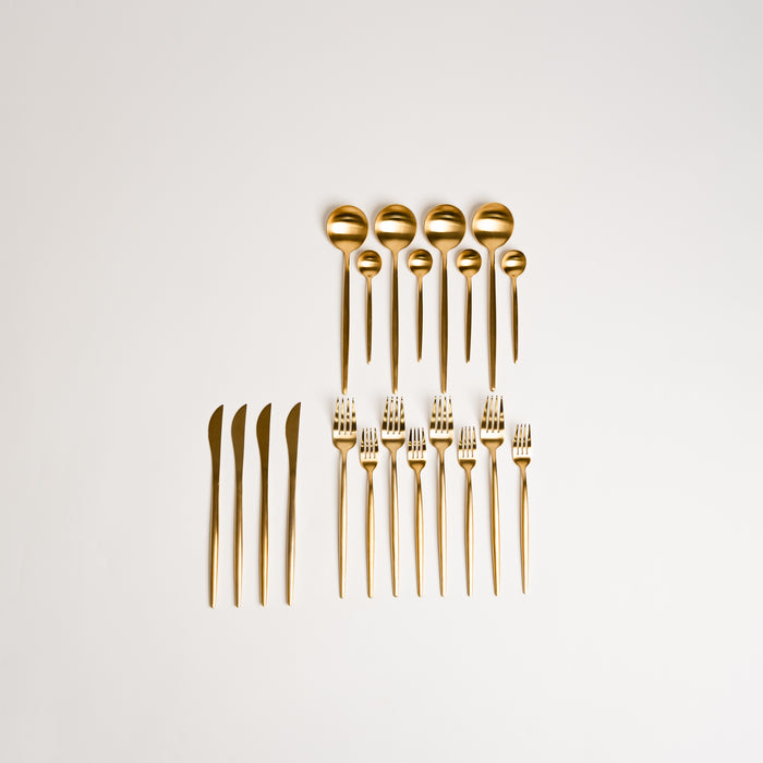 Ozarke Royal Cutlery Set, Stainless Steel Matte Gold (Set of 20)