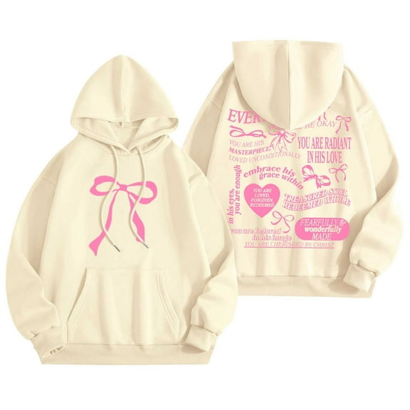 Xaionu Women'S Hoodies Long Sleeve Word Graphic Hoodie Sweatshirts Oversized Preppy Drawsting Hoodie Sweatshirt With Pockets