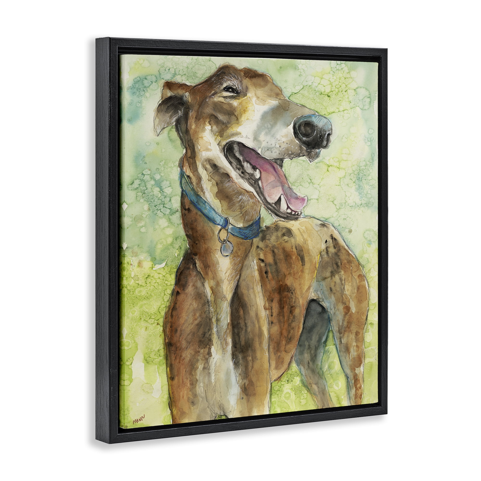Stupell Industries Greyhound Smile Watercolor Black Framed Floater Canvas Wall Art, design by Patti Mann
