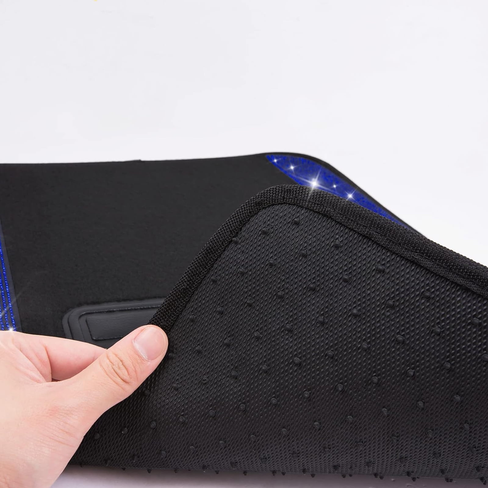Car-Grand Bling Rhinestone Diamond car floor mats shining carpet sparkly glitter crytal with anti-slip heel waterproof universal fit cute girl women 4pcs Blue