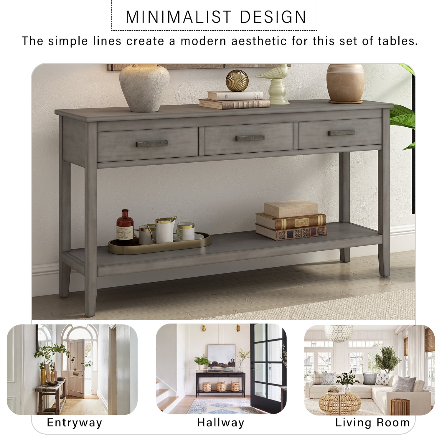 Harper & Bright Designs Rustic Console Table with Drawer, Contemporary Long Sofa Table Entryway Table with Shelf, Entrance Table for Entryway Hallway Living Room, Gray