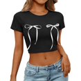 thumbnail image 2 of Womens T Shirts Crop Tops Basic Tees Casual Slim Fit Crew Neck Short Sleeve Tshirts Bow Print Blouses Breast Cancer Awareness Summer Trendy Black, 2 of 3
