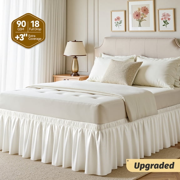 AzulHome King Size Bed Skirt Dust Ruffle β 18 Inch Tailored Drop with Adjustable Elastic Belt, Beige Wrap Around Bed Skirt Easy to Install & Clean