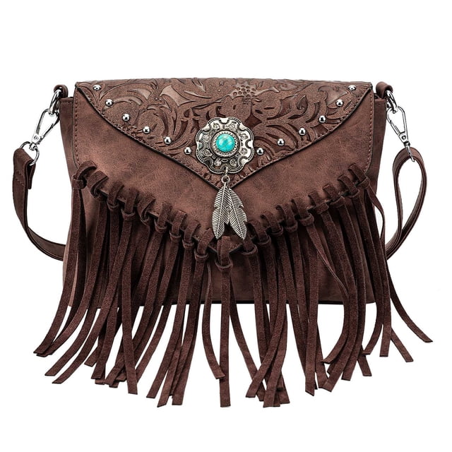Bandolera LAVAWA, pequeño con flecos, borla, turquesa, para mujer