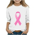 thumbnail image 2 of Feancey Girls Cute Tops Pink Ribbon 3/4 Sleeve Graphic Tee Breast Cancer Awareness Tshirts for Toddler Girl Crewneck Loose Blouses White 10-11 Years, 2 of 5