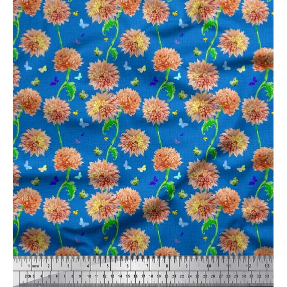 Soimoi Poly Georgette Fabric Geometric Maze,Butterfly & Dahlia Floral Print Fabric by the Yard 42 Inch Wide