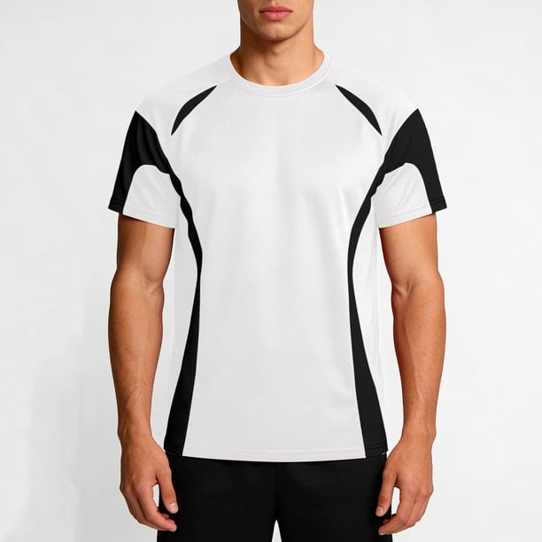 Ceisia Men's Athletic Short Sleeve T-shirt Color Block Round Neck Fitness Basketball Training Sport Tee Tops White L Gifts