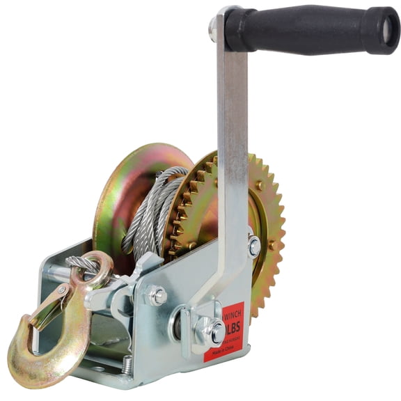 1200LBS Hand Winch,with 32.8FT Steel Cable,Galvanized Shell,4.1:1 Gear Ratio Portable Winch,Two-Way Ratchet,Manual Operated Hand Crank Winch for Trailer, Boat or ATV Towing