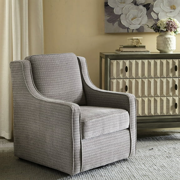 360 Degree Swivel Lounge - Grey Upholstery, Solid Wood Frame, High Density Foam, Black Metal Base Chair Classic Design, Cloth, Wood, High For Elegance