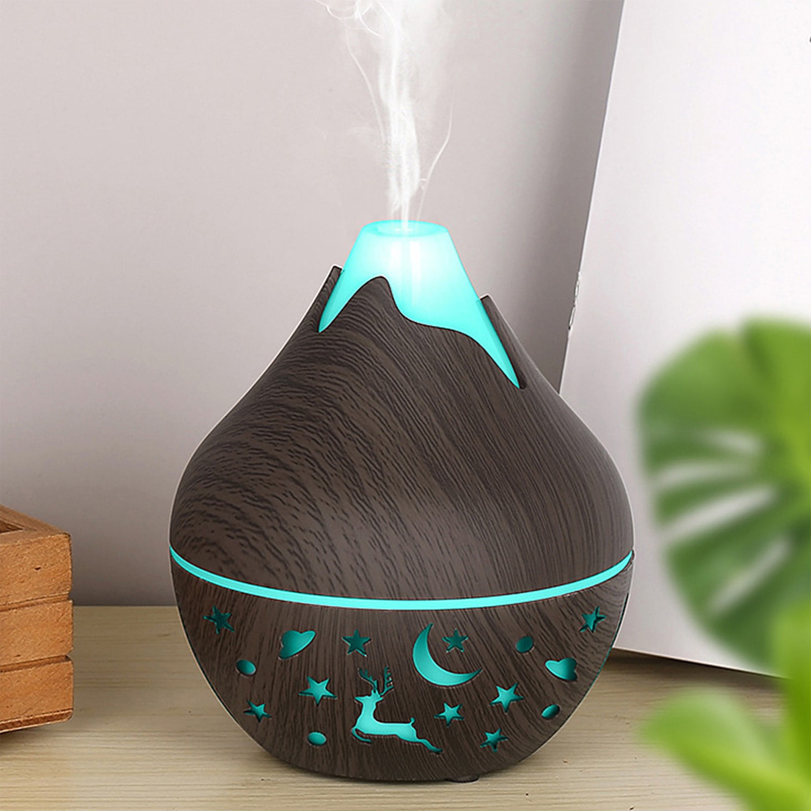 HengDidi Mini Wood Grain Humidifier with Color-Changing Night Light - USB Powered Aroma Diffuser for Oils - Silent Operation for Bedroom or Office - Portable Mist Device