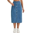 thumbnail image 1 of Falda de mezclilla para mujer INSPIRE CHIC, con botones en la parte delantera, abertura, con bolsillos, de cintura alta, falda lápiz midi, falda de mezclilla XL azul, 1 of 6