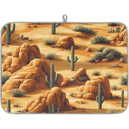 

Desert Mountain Cactus Dish Drying Mat Kitchen Counter Mat 16 x 18 Microfiber Absorbent Dry Mat for Coffee Bar Non-Slip Dishes Pad