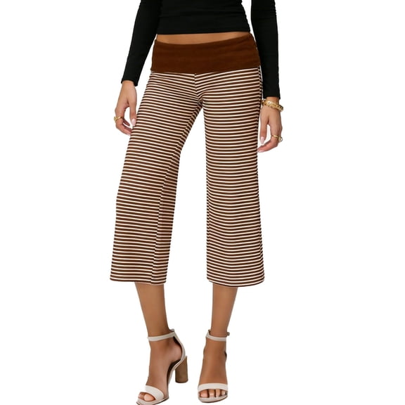 Dresfit Capri Pants Women Low Rise Flowy Cropped Pants Summer 2026 Wide Leg Lounge Yoga Trousers Fold Over Waist Loose Stretch Y2k Culottes M