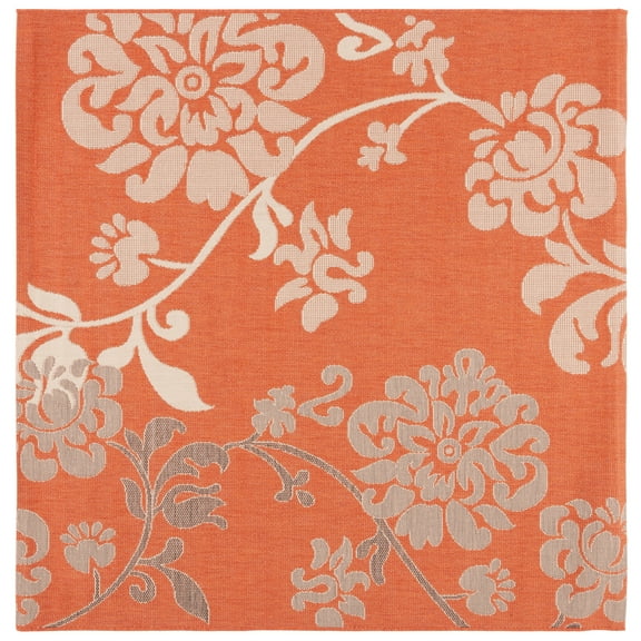 SAFAVIEH Courtyard Cindy Floral Indoor/Outdoor Area Rug, Terra Natural/Brown, 6'7" x 6'7" Square