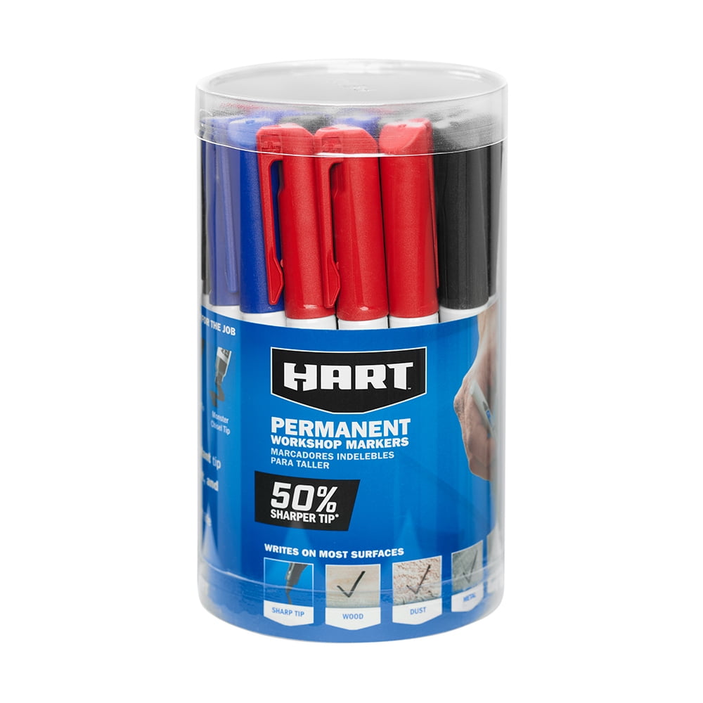 Hart 24 Per Pack (8 Black, 8 Red, 8 Blue) Sharp Tip Markers - Pet Tube