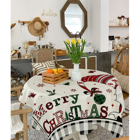 Plaid Gnomes, Tablecloth Square Table Cloth 60x60 , Waterproof Tablecloth Outdoor Table Cloth, Vintage Christmas Buffalo Plaid Washable Table Cover for Kitchen Dining Party