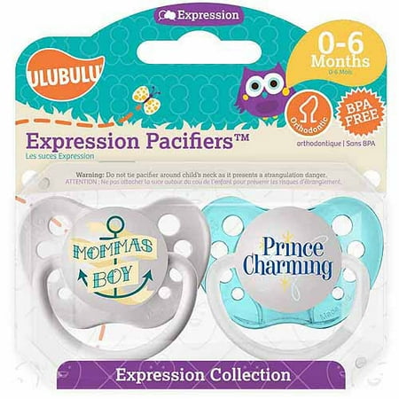 Ulubulu Mommas Boy/Prince Charming Pacifiers, 0-6 Months, 2-Pack