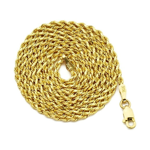 LoveBling 10K Yellow Gold 2mm Diamond Cut Rope Chain Necklace with Lobster Lock (20")