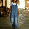 thumbnail image 5 of SAWOBUUN Women Fit Jean Button Front Jumpsuit with Pockets Overalls Casual Loose Wide Leg Denim Pants, 5 of 6