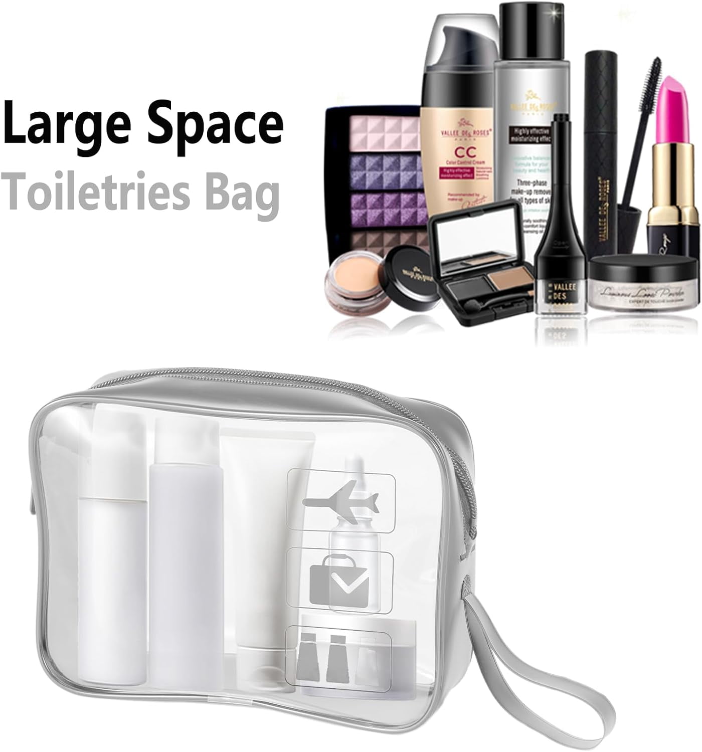 TSA Approved Toiletry Bag Carry on Airport Airline Compliant 3Pcs,3 Packs Clear Travel Bags for Toiletries,Clear Makeup Bag Toiletry bags Quart Size Traveling, Grey