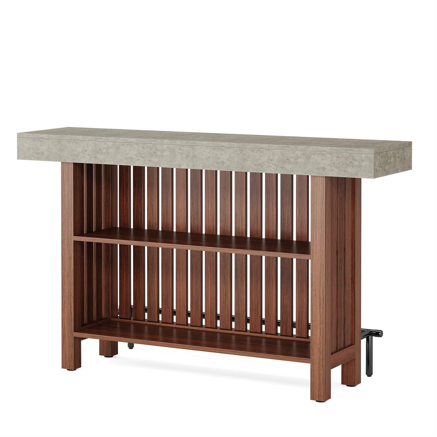 Demi Bonn 62" Home Bar Unit, Modern 2-Tier Bar Table Cabinets with Footrest, Pub Tables for Kitchen, Dining Room, Brown