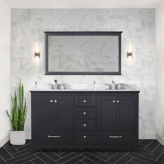 Double Bath Vanity , 60 In. W X 22 D, Marble Top, Storage 60" Vanity, Countertop, Wood, Options