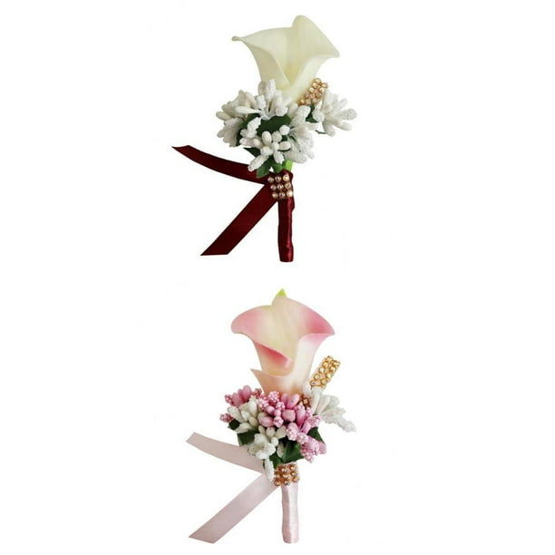 2 Set Calla Bride Wedding Pin Ramillete Broche Novio Hombres Boutonniere Pin
