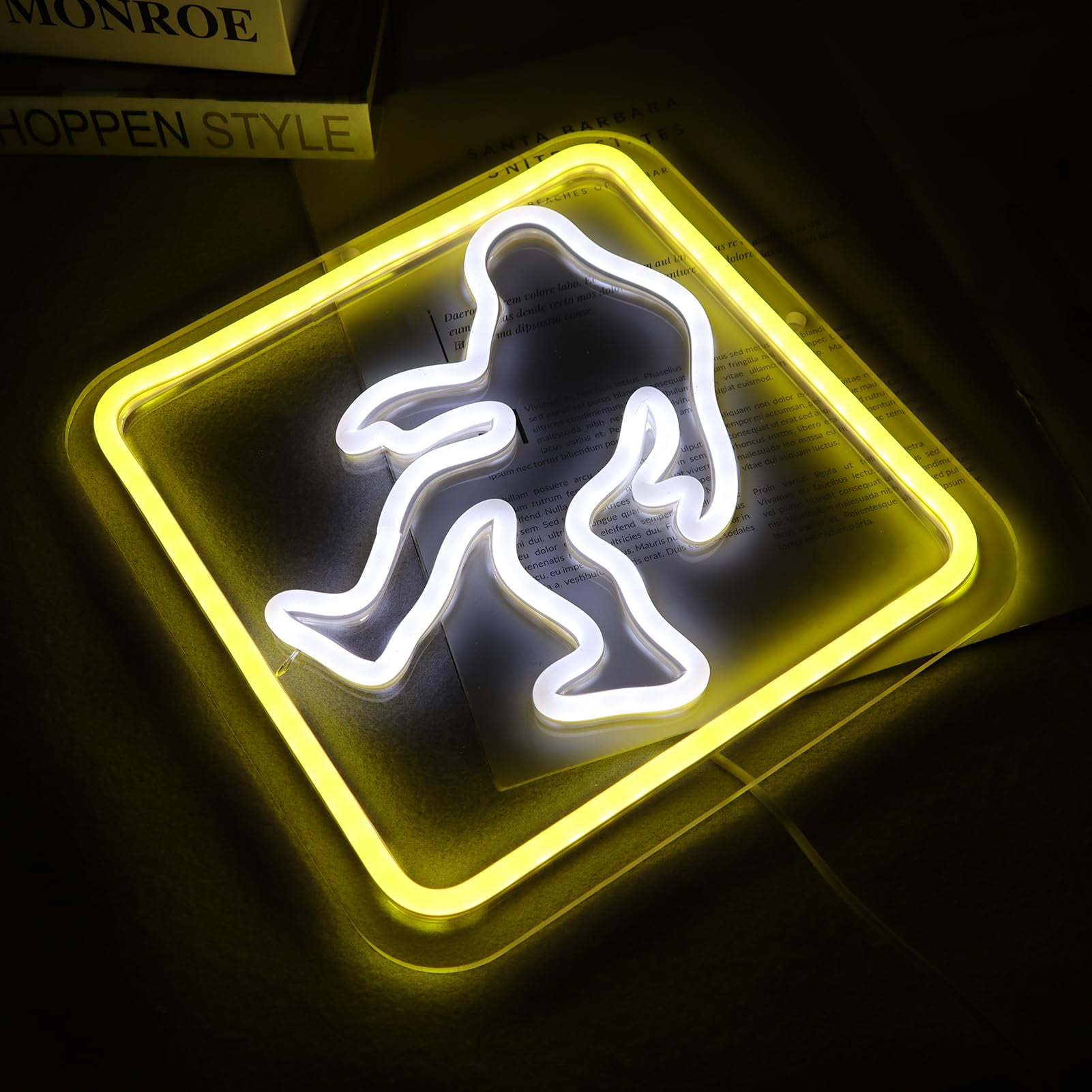 Bigfoot Warning Neon Sign LED Yellow White Light USB Powered Wall Decor Lamp for Gaming Room Creative Space