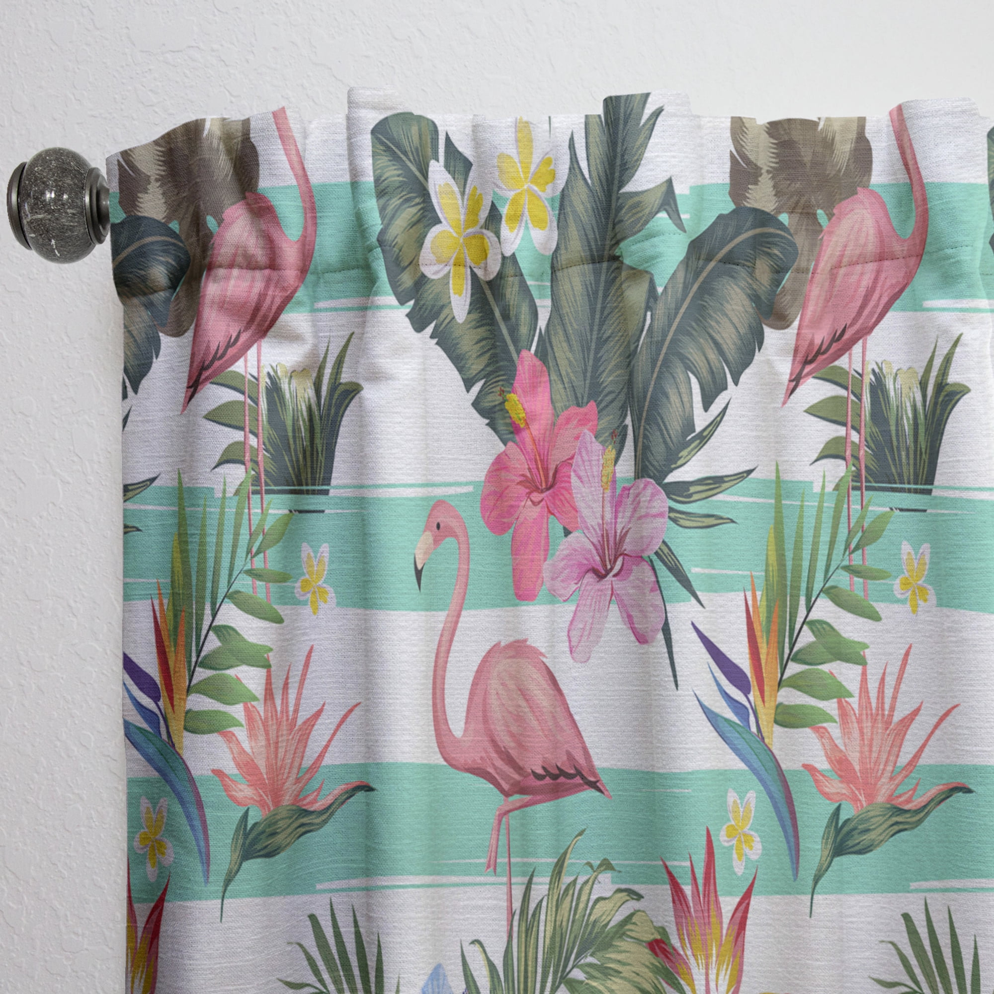 Designart 'Tropical Botanicals, Flamingo and Flowers' Mid-Century Modern Curtain Panel