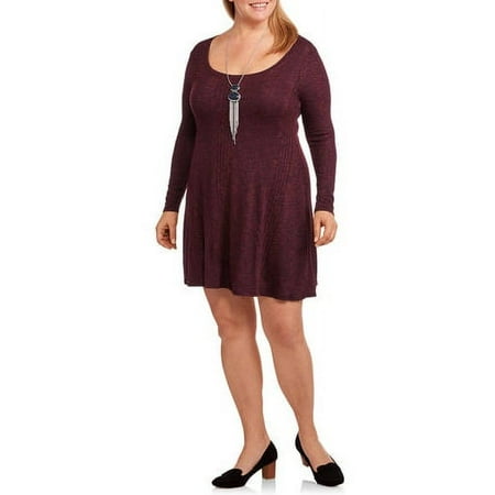 Women's Plus Fit and Flare Long Sleeve Dress