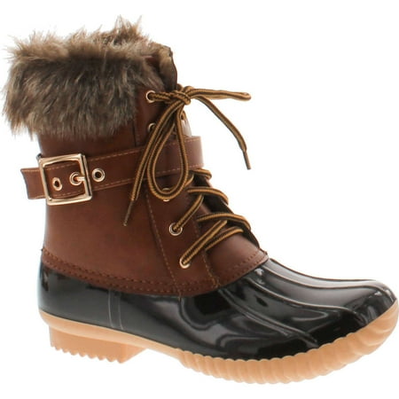 

Nature Breeze Duck-01 Women s Chic Lace Up Buckled Duck Waterproof Snow Boots Tan 6.5