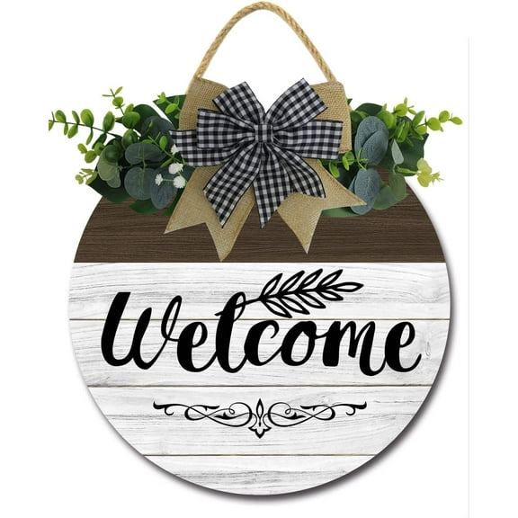Eveokoki 12" Welcome Sign for Front Door Farmhouse Porch ,Round Wooden Hanging Sign for Housewarming gift Christmas Decor Outdoor Indoor