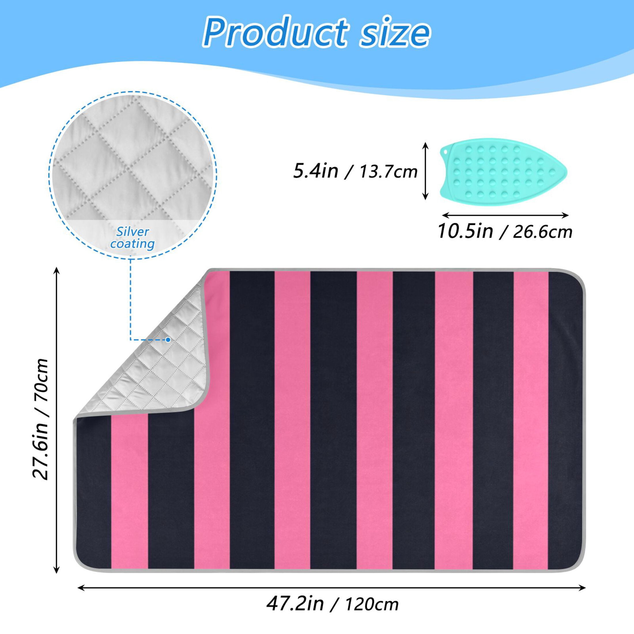 Pinkish Black Wide Stripes Ironing Mat Blanket Portable Travel Ironing Pad Heat Resistant Pad 47.2" x 27.6”