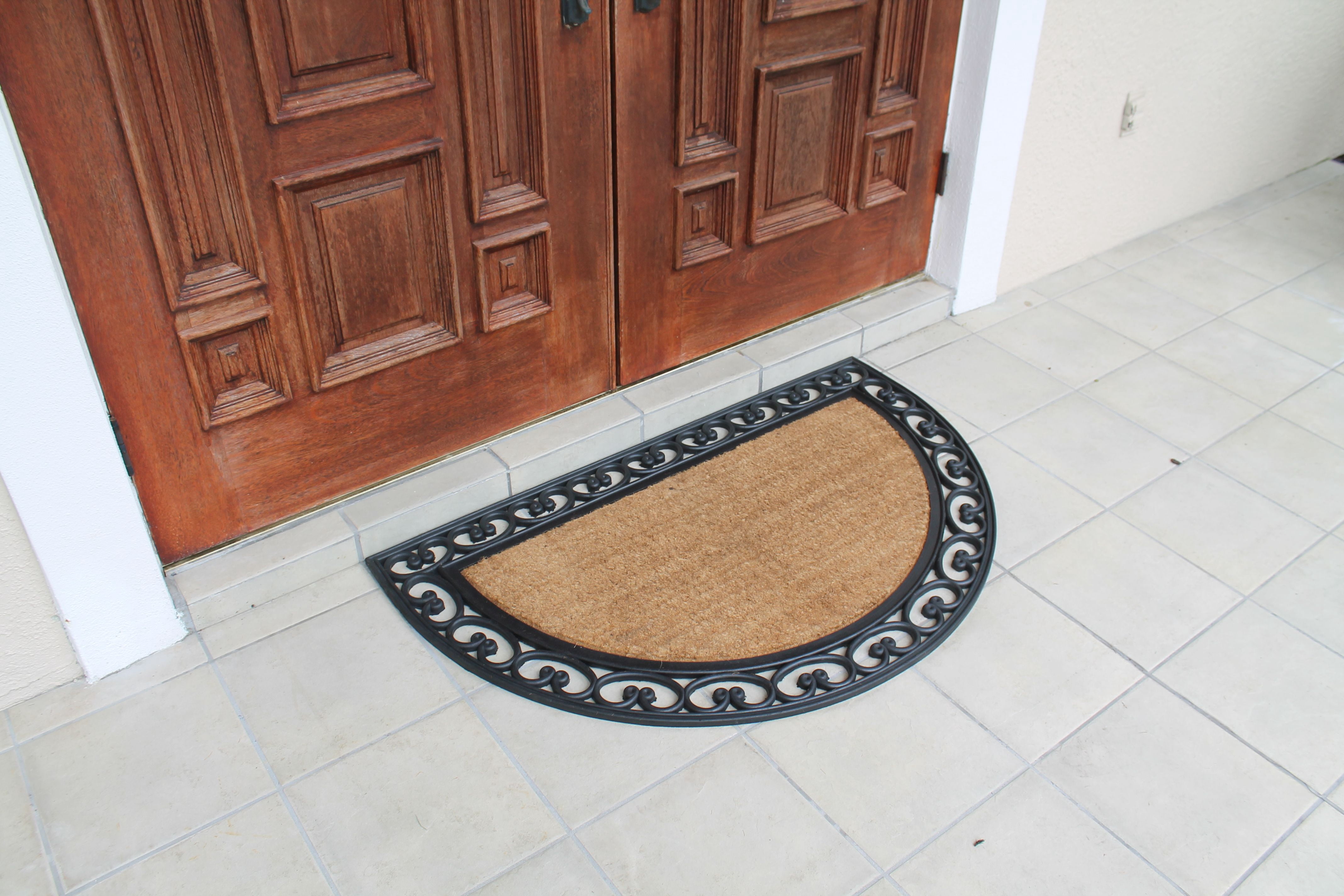 A1HC Half Round Rubber and Coir 30" x 48" Classic Black Double Doormat