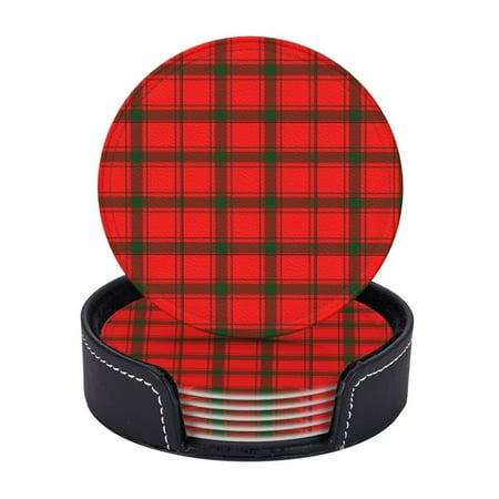

6 Pcs Leather Coasters Clan Macdonald Of Sleat Tartan Coasters For Drinks Cup Mat Pad Housewarming Gift Ideal For Home Decor