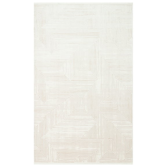 Ganges Cream Geometric Acrylic Area Rugs for Living Room Jacquard Textured Modern Rugs Soft Geometric Rug for Bedroom Washable Rug Non-Slip Bohemian Carpet Perfect for Dining Room Office Beige